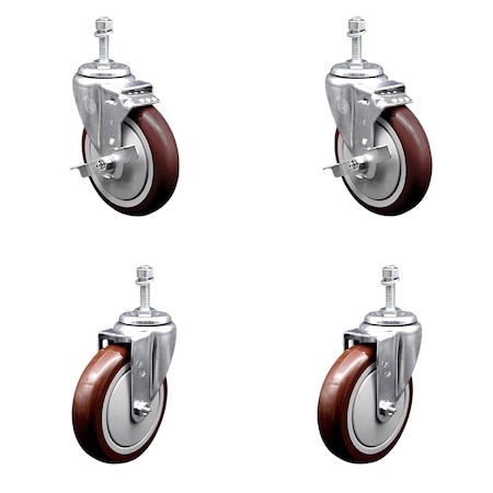 Service Caster 5 Inch Maroon Polyurethane Swivel 10mm Threaded Stem Caster Brakes SCC, 2PK SCC-TS20S514-PPUB-MRN-TLB-M1015-2-S2